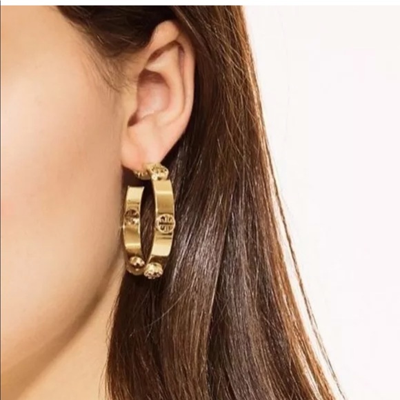 New! Tory Burch Gold Hoop Logo Earrings - Picture 3 of 3
